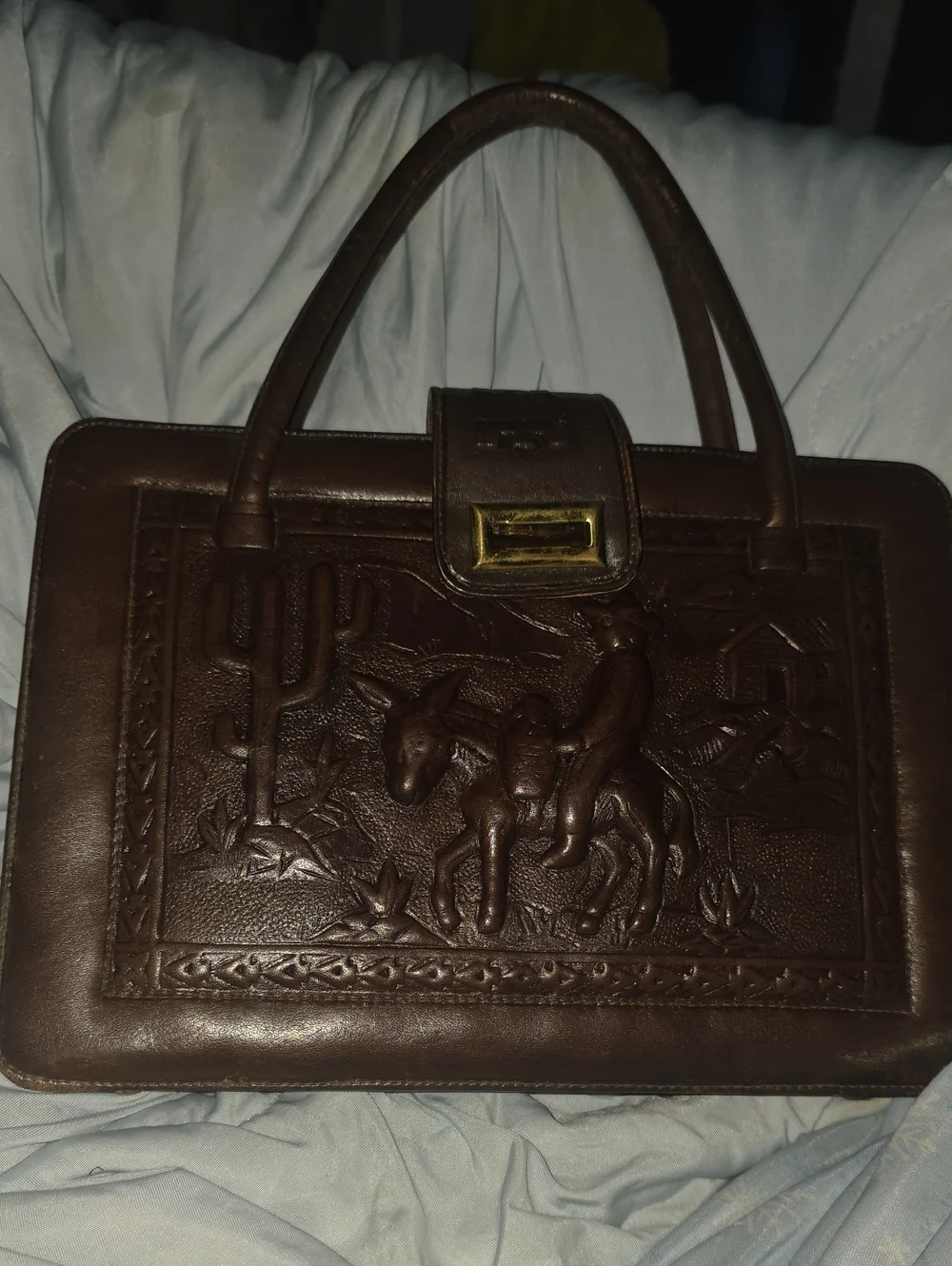 Classic Brown Embossed Leather Tote Bag. Top Knotch, Handcrafted, Purchased In T